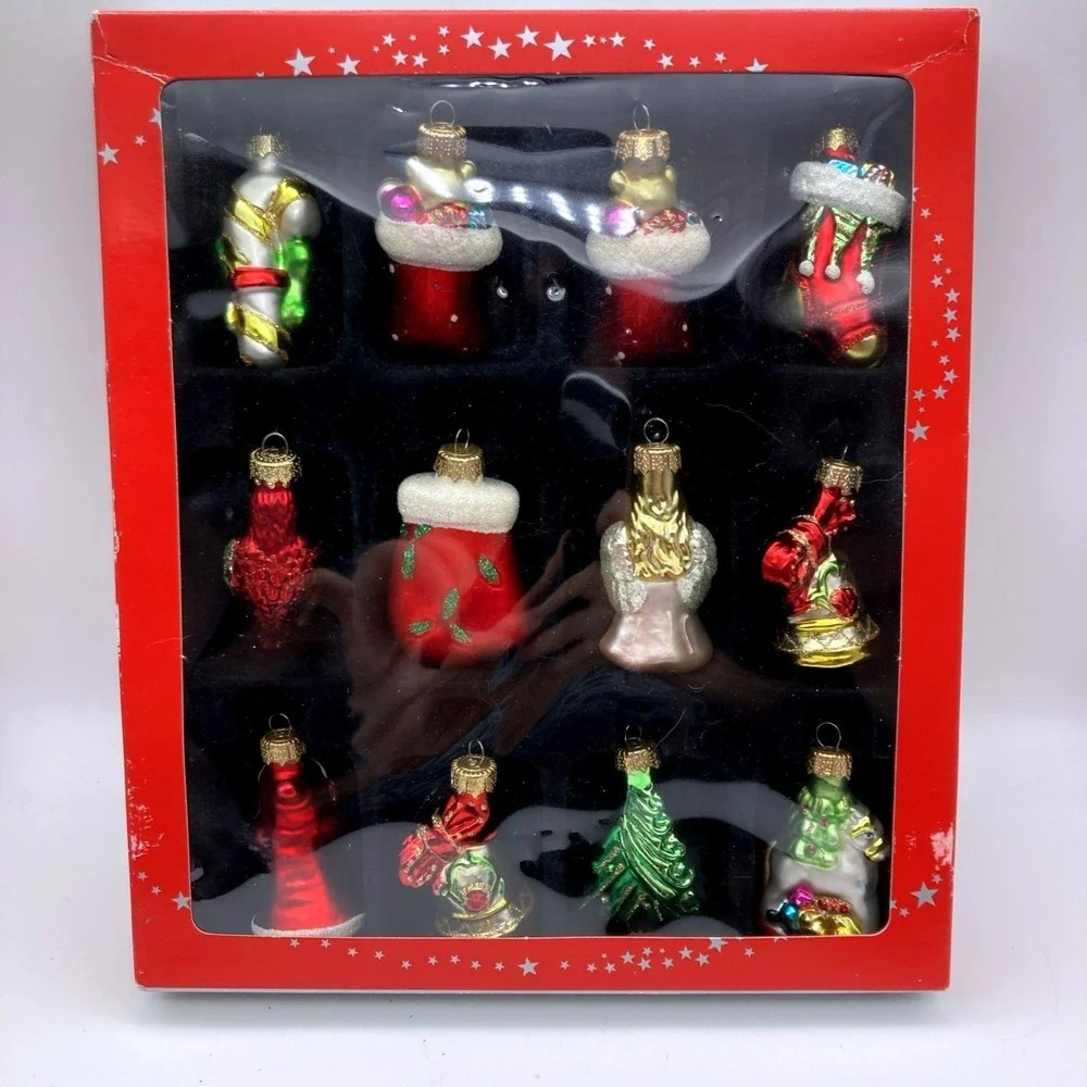 Set of 12 Macy's Holiday Lane Studio Blown Glass Mini Christmas Ornaments 2012